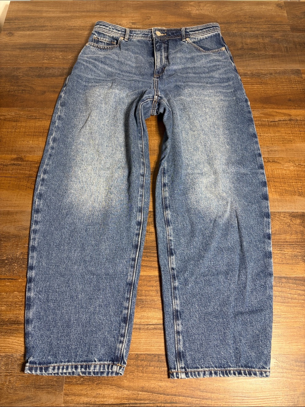 LOFT Blue Cropped Barrel-Leg Jeans